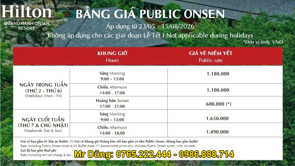 Giá vé Onsen Quang Hanh tháng 6 2026